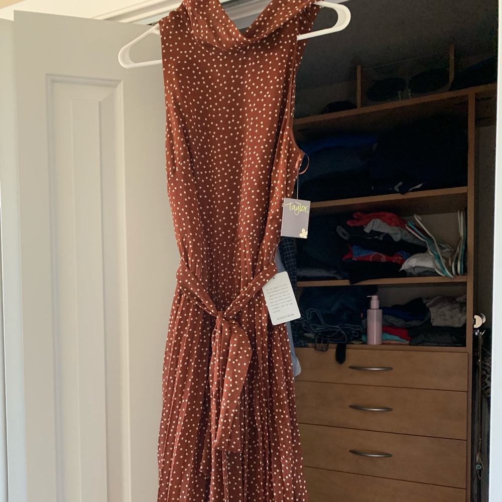 Taylor chiffon dot mock neck dress